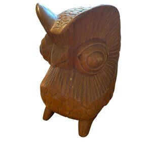 Waikiki Woods Monkey Pod wooden hand carved owl figure Hawaii light wood